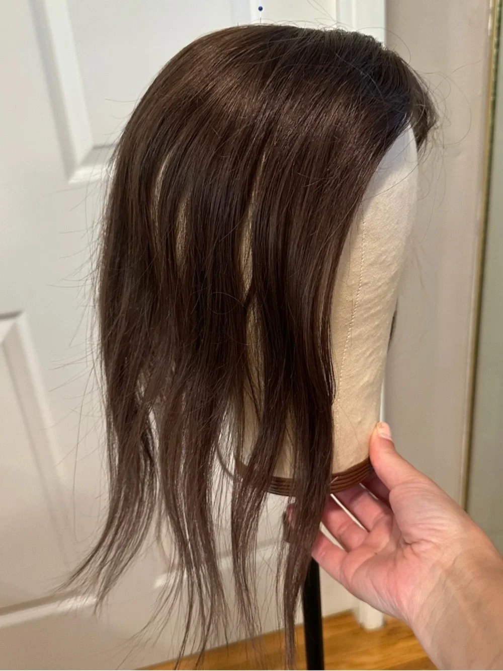 12” Dark Brown Human‎ Hair Topper Side Part #TE2